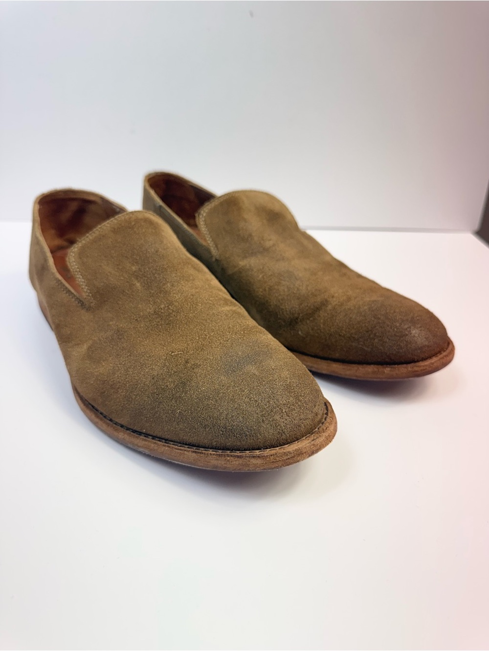 Frye Tan Distressed Suede Slip-On Loafers Men's
